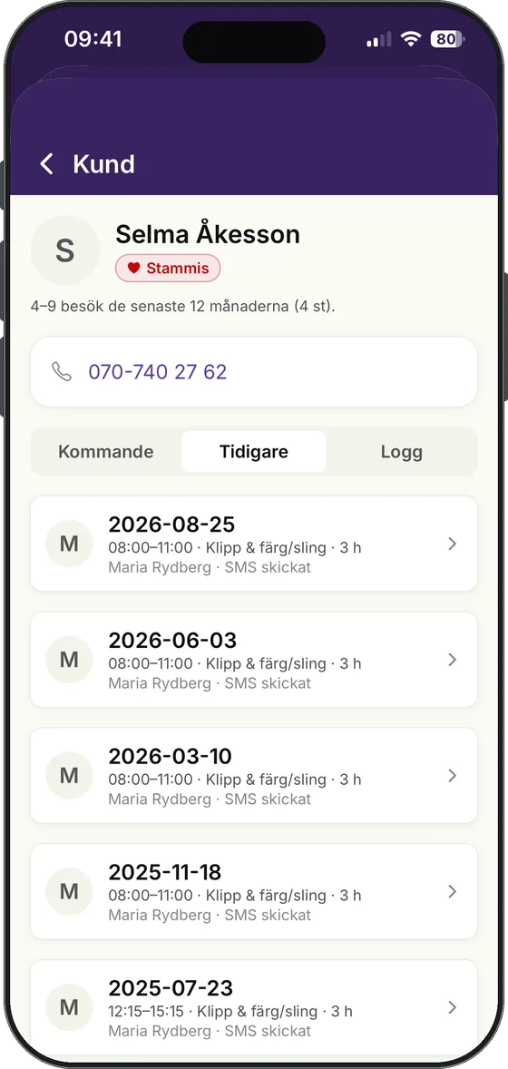Kunden och historiken i Letsbook